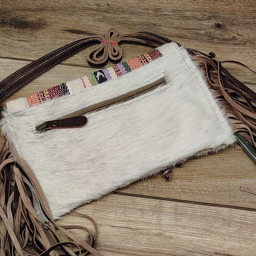 Myra Bag Delicate Hues Leather Hairon Crossbody Fringe Purse Boho Southwest - Picture 7 of 16